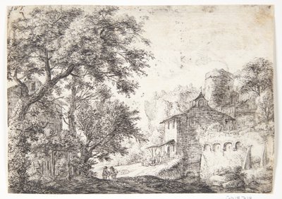 Stadtmauer mit einem Gasthaus von Anthonie Waterloo