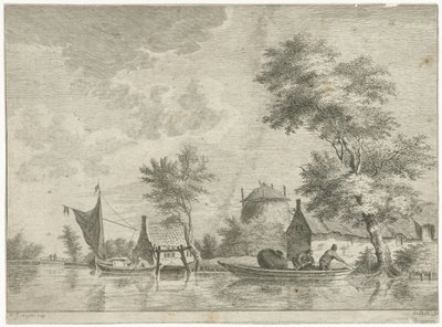 Flusslandschaft mit einem Heuschober von Anthonij van der Haer