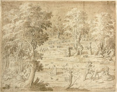 Jugendliche und Mädchen bei ländlichen Tätigkeiten von Antoine Caron