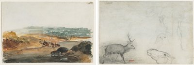 Landschaft (recto); Tierstudien (verso) von Antoine Louis Barye