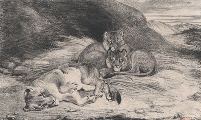Löwin und Junge, möglicherweise 1832 von Antoine Louis Barye