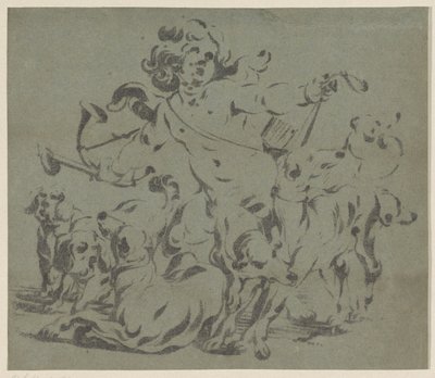 Amor als Jäger mit Hunden von Antoine Sallaert