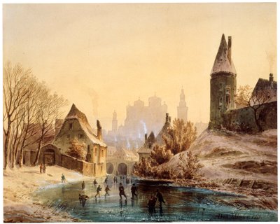Eislaufbahn auf einem Fluss, 1855 von Anton Doll