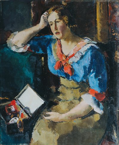 Sitzende Dame in blauer Bluse von Anton Faistauer