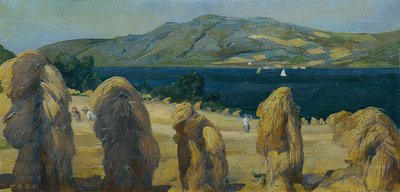 Atterseelandschaft mit Getreidemandln von Anton Josef von Kenner