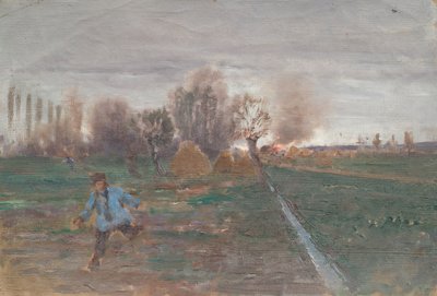 Landschaft mit brennendem Gehöft von Anton Nowak