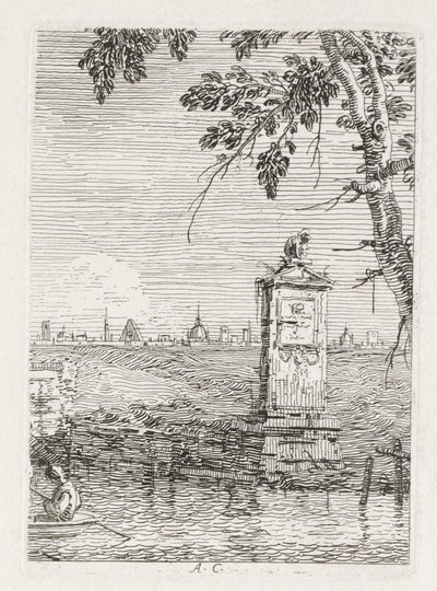 Ansichten: Das kleine Denkmal unter einem Baum von Antonio Canaletto