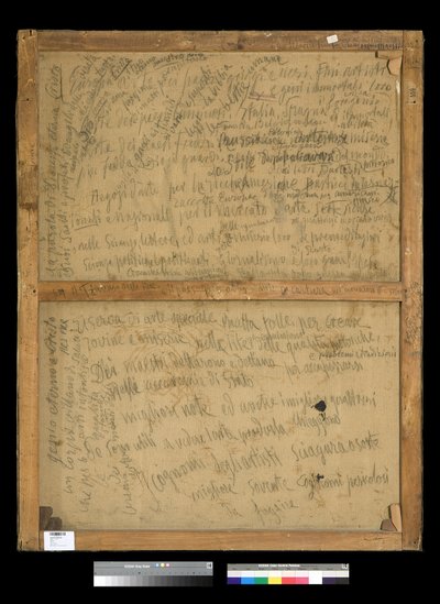 Rückseite des Gemäldes Reflexionen von Antonio Mancini