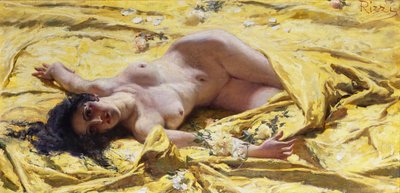 Nackt auf gelben Laken von Antonio Rizzi
