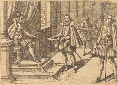 Philipp II. von Spanien auf seinem Thron von Antonio Tempesta