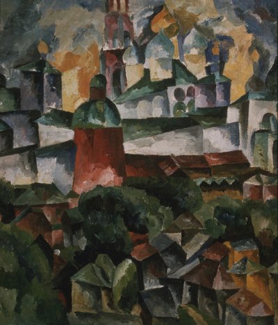 Landschaft mit dem Dreifaltigkeits-Sergius-Kloster, 1920 von Aristarkh Vasilievic Lentulov