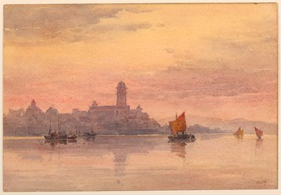 Sonnenuntergang über Segelbooten von Arnold William Brunner
