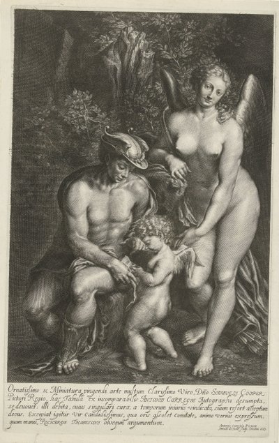 Merkur und Venus unterrichten Amor von Arnold de Jode