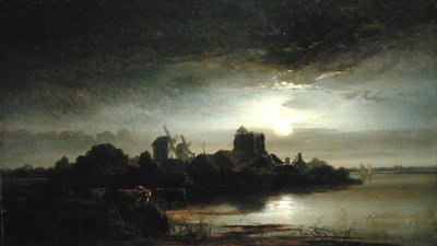 Ein Dorf bei Mondschein von Arthur Gilbert