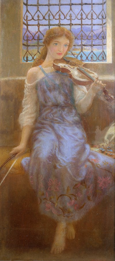 Mädchen mit Geige von Arthur Hughes
