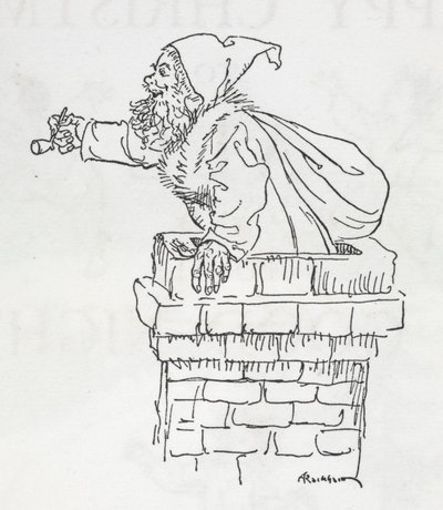 Weihnachtsmann, der einen Schornstein hinunterklettert von Arthur Rackham