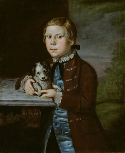 Junge der Hallett-Familie mit Hund von Artist Unknown