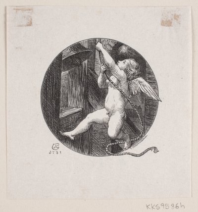 Runde Vignette mit fliegendem Engel von August Jerndorff