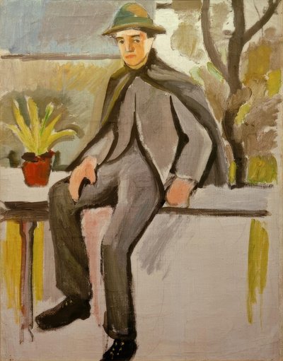 Bauernbursche auf Balkon von August Macke
