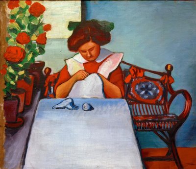 Grete Thuar am Tisch von August Macke