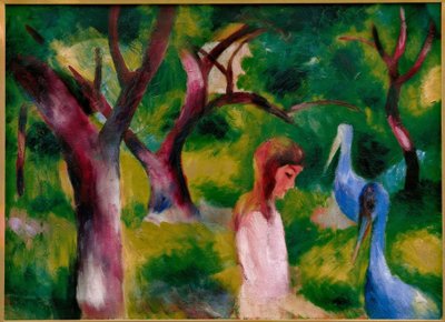 Mädchen mit blauen Vögeln von August Macke