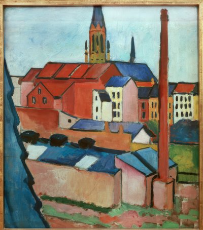 Marienkirche mit Häusern und Schornstein von August Macke