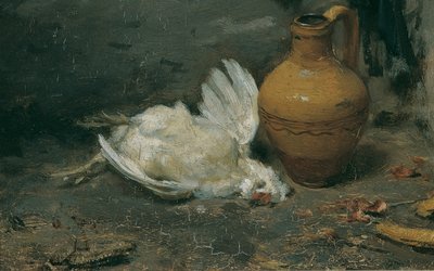 Stillleben mit totem Huhn und Krug von August von Pettenkofen
