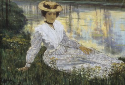 Junge Frau am Wasser von Auguste Oleffe
