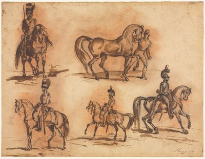 Fünf Reiterstudien: Kavalleristen von Auguste Raffet