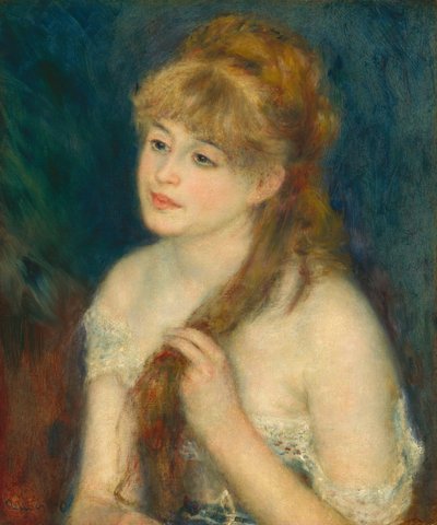 Junge Frau, die ihr Haar flechtet von Auguste Renoir