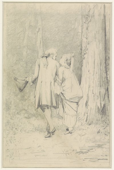 Spazierendes Paar im Wald von Auguste Serrure