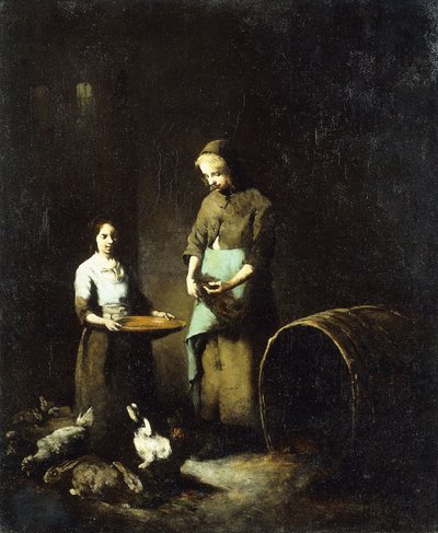 Junge Bäuerinnen füttern Hoftiere von Auguste Theodule Ribot