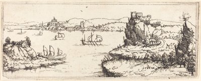 Landschaft mit Segelbooten von Augustin Hirschvogel