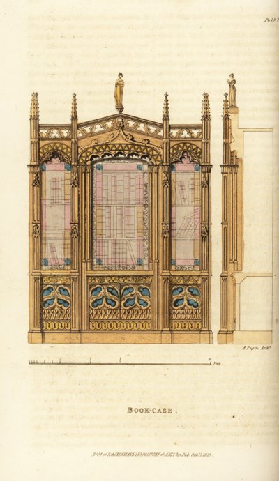Ein gotisches Bücherregal von Augustus Charles (after) Pugin