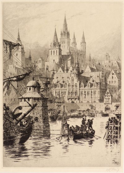 Gotische Türme und Fluss, Köln von Axel Haig