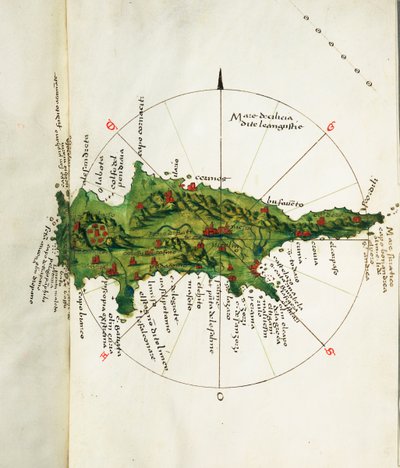 Karte von Zypern, ca. 1485 von Bartolomeo da li Sonetti