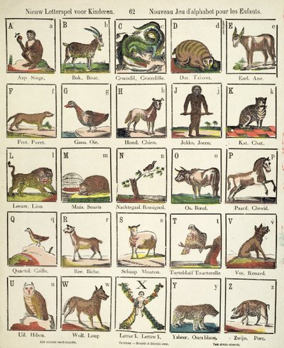 Französisch-flämisches Alphabet (farbiger Holzschnitt) von Belgian School