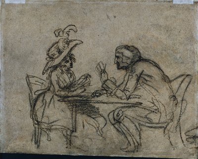 Frau und Mann beim Kartenspielen (verso) von Benjamin West