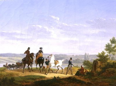 Landschaft mit Figuren und Pferden von Bernard Edouard Swebach