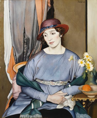 Dame mit Hut, die Frau des Künstlers von Bernard Meninsky