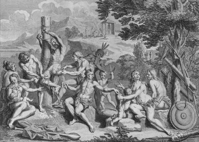 Gefangener, geopfert von den Antis, 1723 von Bernard Picart