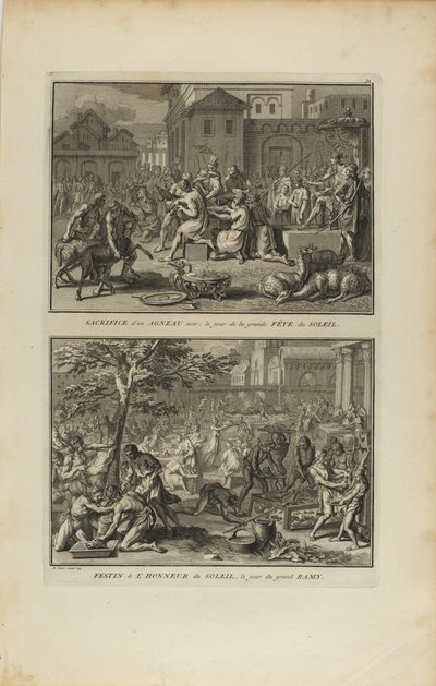 Opfer eines schwarzen Lamms...Festmahl zu Ehren der Sonne von Bernard Picart