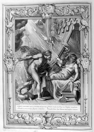Semele wird von Jupiters Feuer verzehrt, 1733 von Bernard Picart