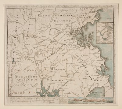 Karte von Boston und Umgebung, ca. 1775 von Bernard Romans