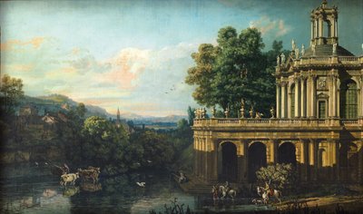 Architektonische Capriccio mit einem Palast, ca. 1766 von Bernardo Bellotto