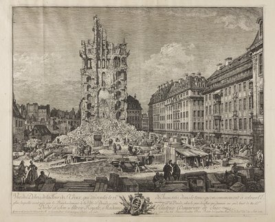 Die Ruinen der alten Kreuzkirche, Dresden von Bernardo Bellotto