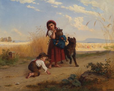 Kinder auf dem Weg zum Erntefeld von Bernhard Reinhold