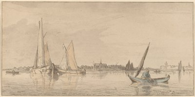 Fluss mit Stadt, 1775 von Bernhard Schreuder