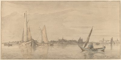 Fluss mit Stadt, 1775 von Bernhard Schreuder