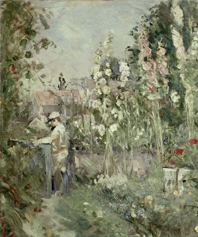 Junger Junge in den Stockrosen von Berthe Morisot